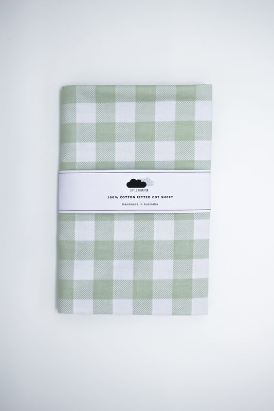 Fitted Cot Sheet - Green check