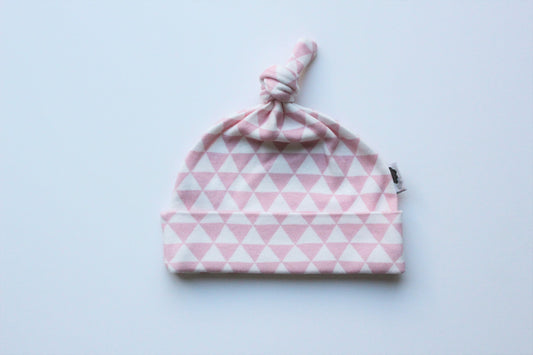 Organic Topknot Baby Beanie - Pink Triangles