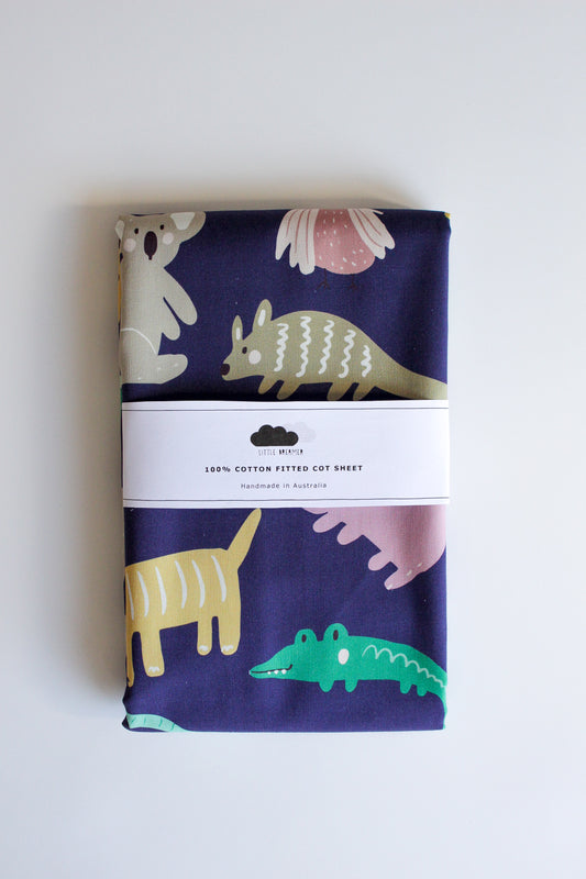 Fitted Cot Sheet - Wildlife (Aubergine)