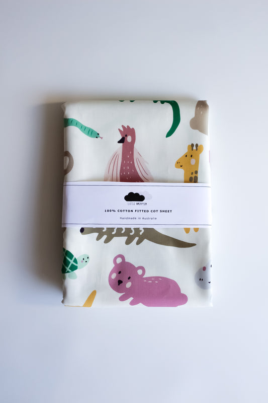 Fitted Cot Sheet - Wildlife (Cream)
