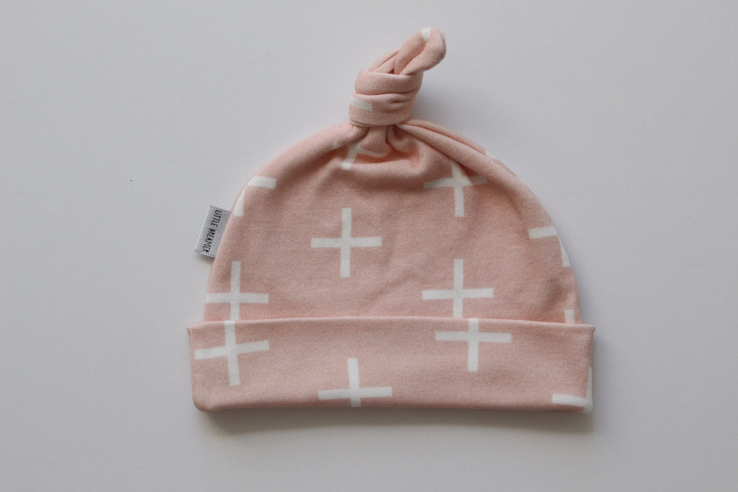 Organic Topknot Baby Beanie - Swiss Cross (Blush)