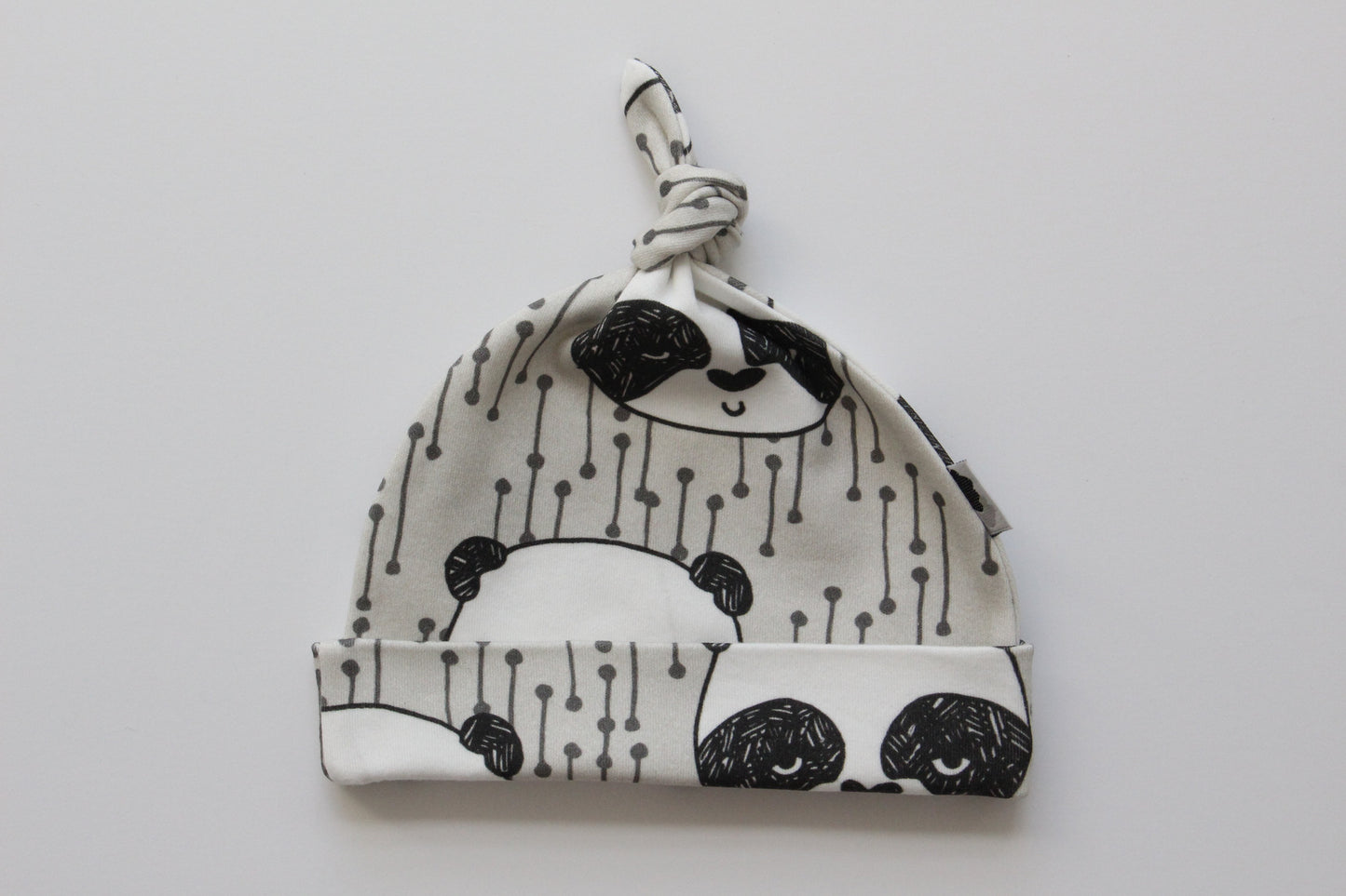 Organic Topknot Baby Beanie - Sleepy Panda (Grey)