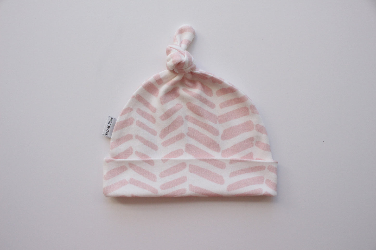 Organic Topknot Baby Beanie - Pink Herringbone