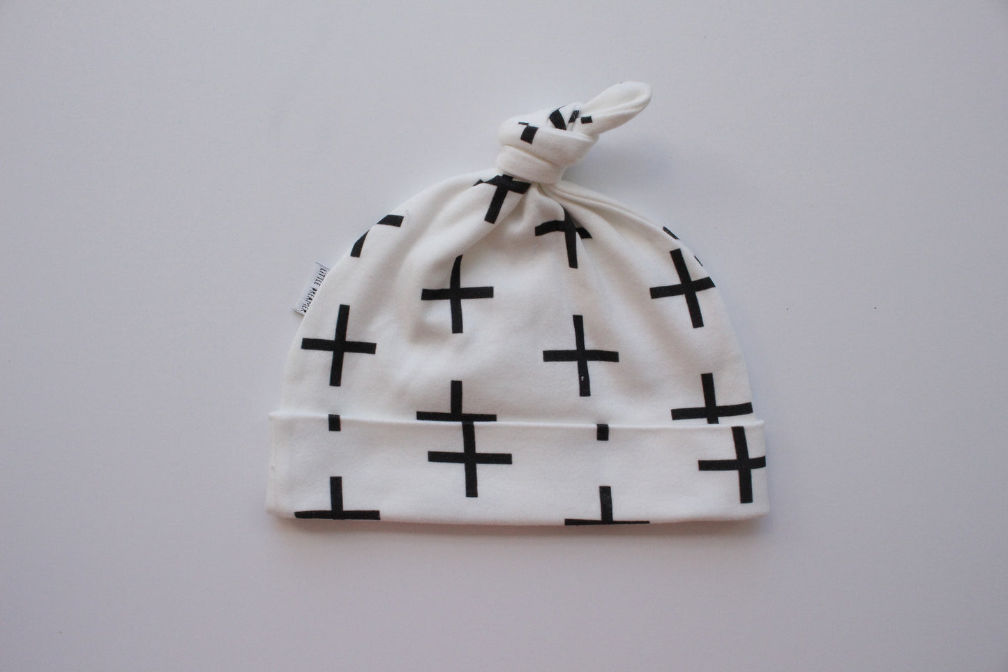 Organic Topknot Baby Beanie - Swiss Cross (Monochrome)