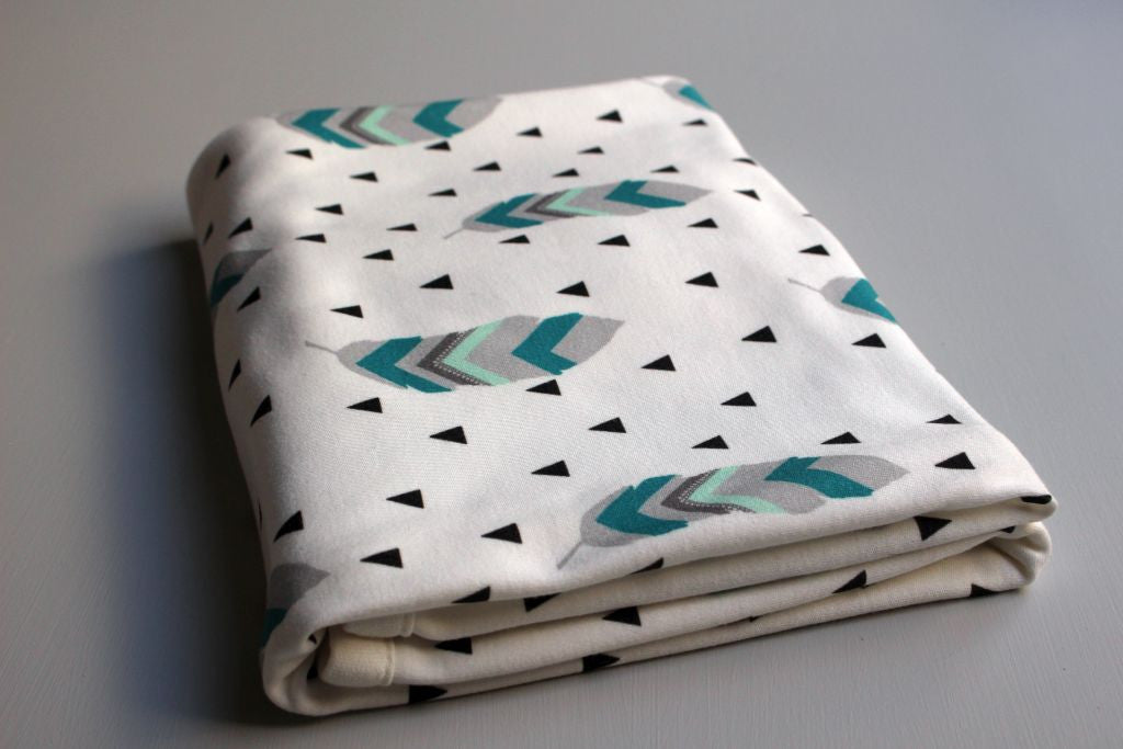 Organic Baby Swaddle Blanket - Tribal Feather (Teal + Mint)
